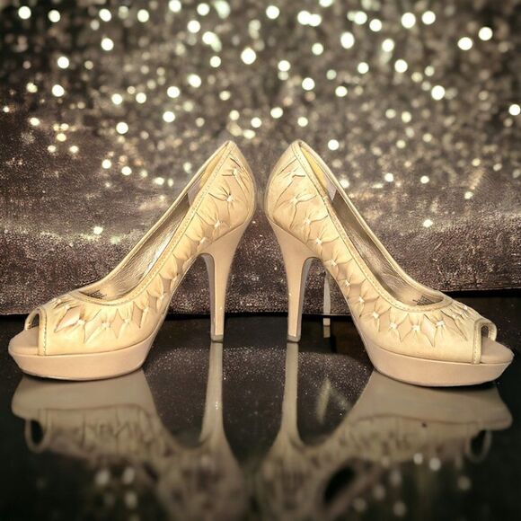 BCBGenerations cream braid style peep-toe heels - Picture 4 of 7